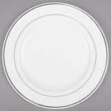  Plastic White Round Plates 6in w/ Silver Band
