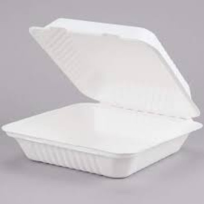 Bagasse Hinged Container 8x8 3 Comp