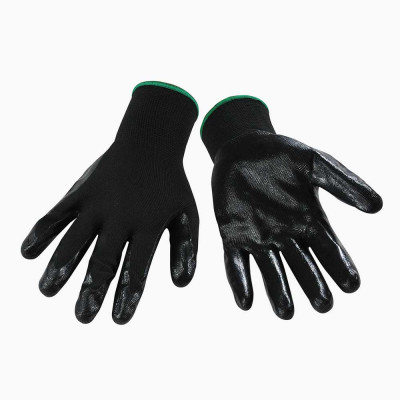 Glove Black Polyester Shell, Black Nitrile Palm Medium